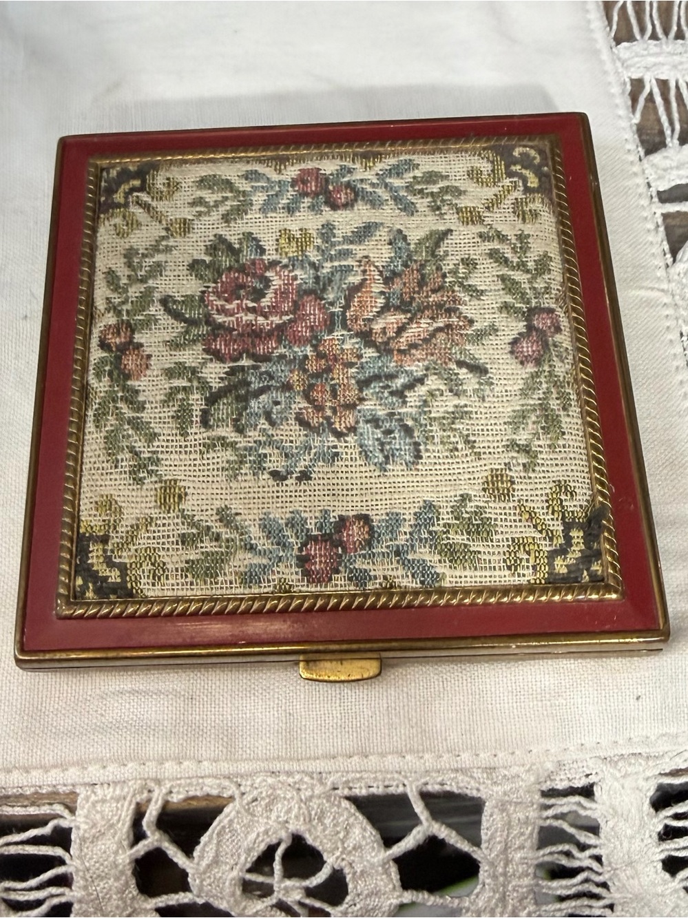 Vintage Tapestry brass compact